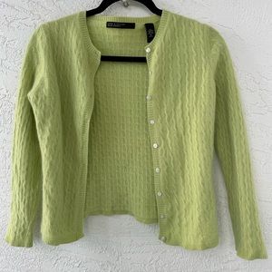 Lord & Taylor Two Ply Cashmere Cardigan Button Down Sweater Green Measures XS